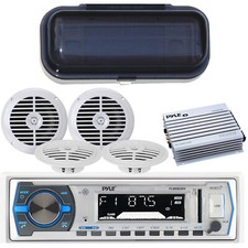 Pyle In-Dash Radio Stereo MP3 Player For your Boat, 4 Speakers 400W Amp  Cover