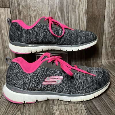 Skechers Flex Appeal 13067 Gray Black hot pink Running Shoes Sneakers  Sz