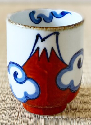 Arita Yaki Porzellan Japanische Grüne Teetasse Yunomi Rot Mt. Fuji S