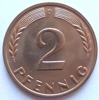 Münze Bundesrepublik Deutschland 2 Pfennig 1965 D in fast Stempelglanz - Bild 1 von 2