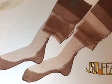 3 Pair 1940s LUCKY CIRCLE BLACK SEAMED Cuban Heel Nylon Stockings SZ 10 MOKATONE