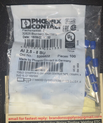 NEW Phoenix Contact 3200522  AI 2,5 - 8 BU    1 Pack Of 100 Connectors