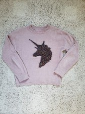 Girls Soft Fuzzy Pink Unicorn Sweater Size 10-12
