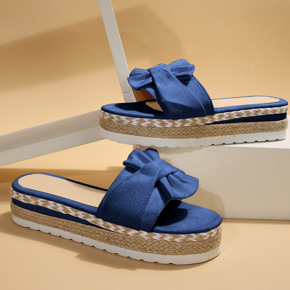APL Women Non Slip Bow Wedges Platform Slipper for Travel Seaside
