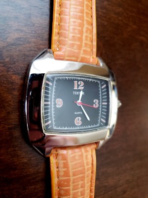 Bijoux Terner Orange Black Face Orange Leather Band Quartz  display picture 3