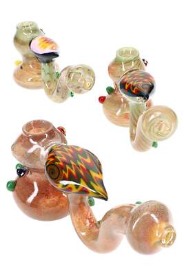 8'' Unique Silver Fumed Raked Reverse Glass Hammer Bubbler