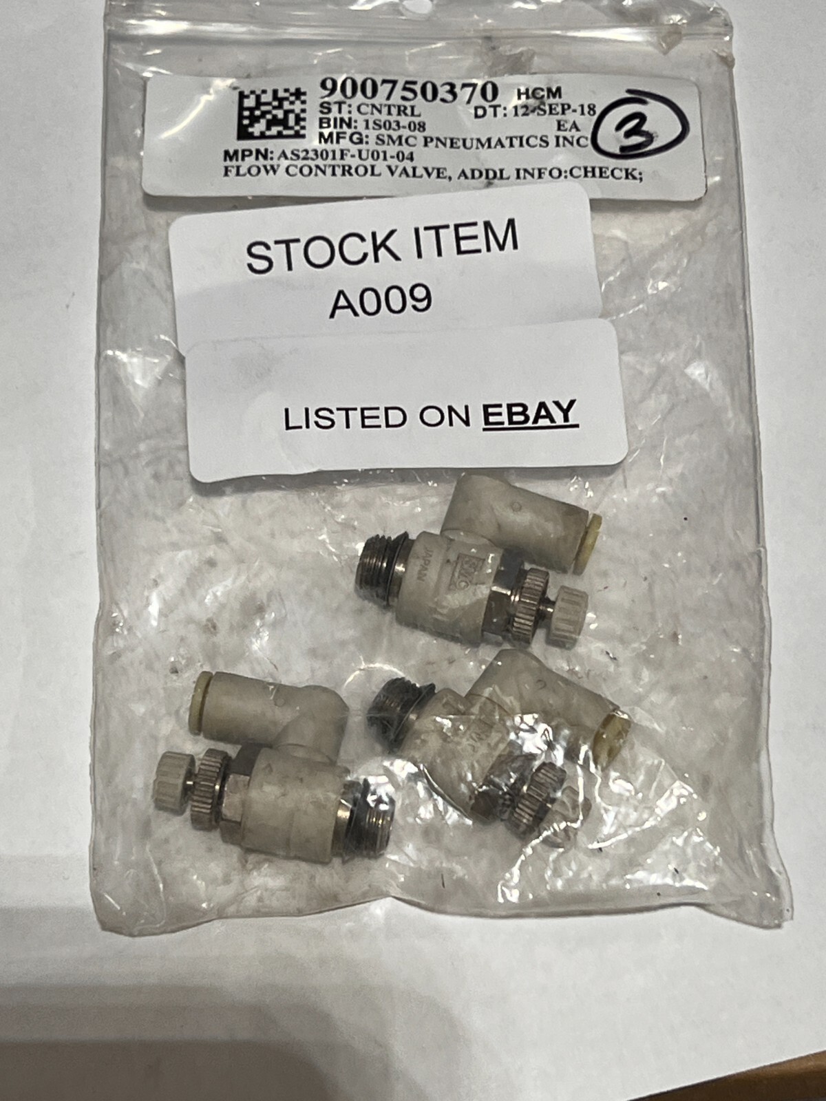 SMC Pneumatics AS2301F-U01-04 / AS2301FU0104 Warehouse Surplus SI A009 Bag of 3