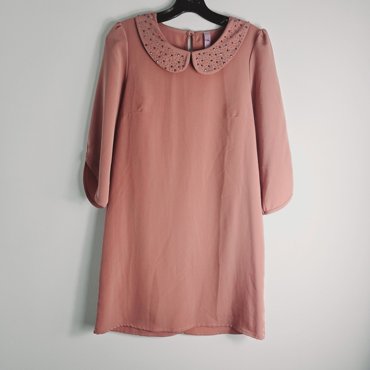 Alya Mauve 3/4 Sleeves Peter Pan Collar Rhinestone Dress Size M | eBay