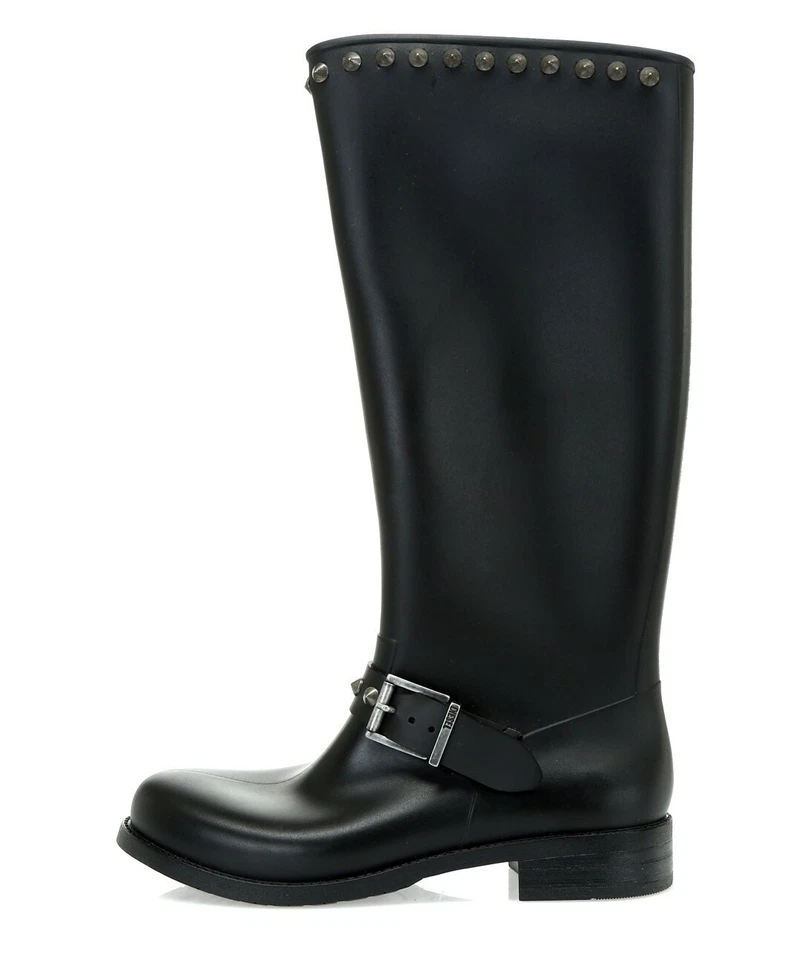 Mujeres DIESEL Negro Goma Tachonado Alto Botas de Lluvia Hebilla Zapatos Talla 37 ¡NUEVO! Foto 3 de 4