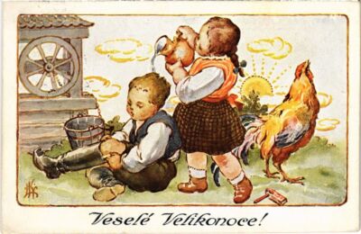 CPA AK Girl Watering a Boy - Artist Signed CHILDREN (1293430)