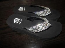 Yellow Box Rise Clear Jeweled Rhinestone Wedge Flip Flops Thongs Sandals 7.5 NEW