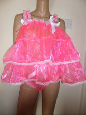 SISSY BRIGHT PINK ORGANZA BABY DOLL  KNICKERS 30-46 WAIST WHITE LACE SATIN BOW