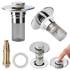 Bathroom Sink Drain Stoppers with Stainless Steel Filter Basket 2-Piece Set