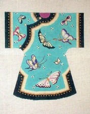 MZC Oriental Kimono Turquoise Butterfly HP Hand Painted Needlepoint Canvas