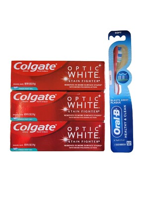 3 PACK OF Colgate Optic White Stain Fighter Toothpaste - Fresh Mint Gel , 4.2oz