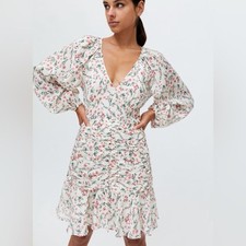 Revolve MinkPink Kacey Ruched Long Sleeve Floral Mini Dress Size Medium