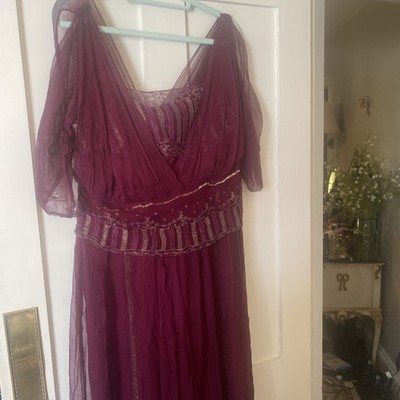 Antikes edwardianisches Abendkleid 1900er 1910er Jahre, Kleid Goldfaden viktorianisch