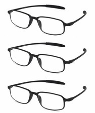Calabria TR191 Flexie Sport Bendable Reading Glasses 1.25 Black 3 PACK Men Women