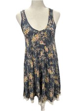 Floral Tunic Dress M Crochet Hem Sleeveless Boho Cottagecore USA Made Festival
