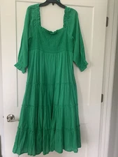 CROWN & IVY Green Smocked Long Ruffled Dress - Size L - $99 -NWT