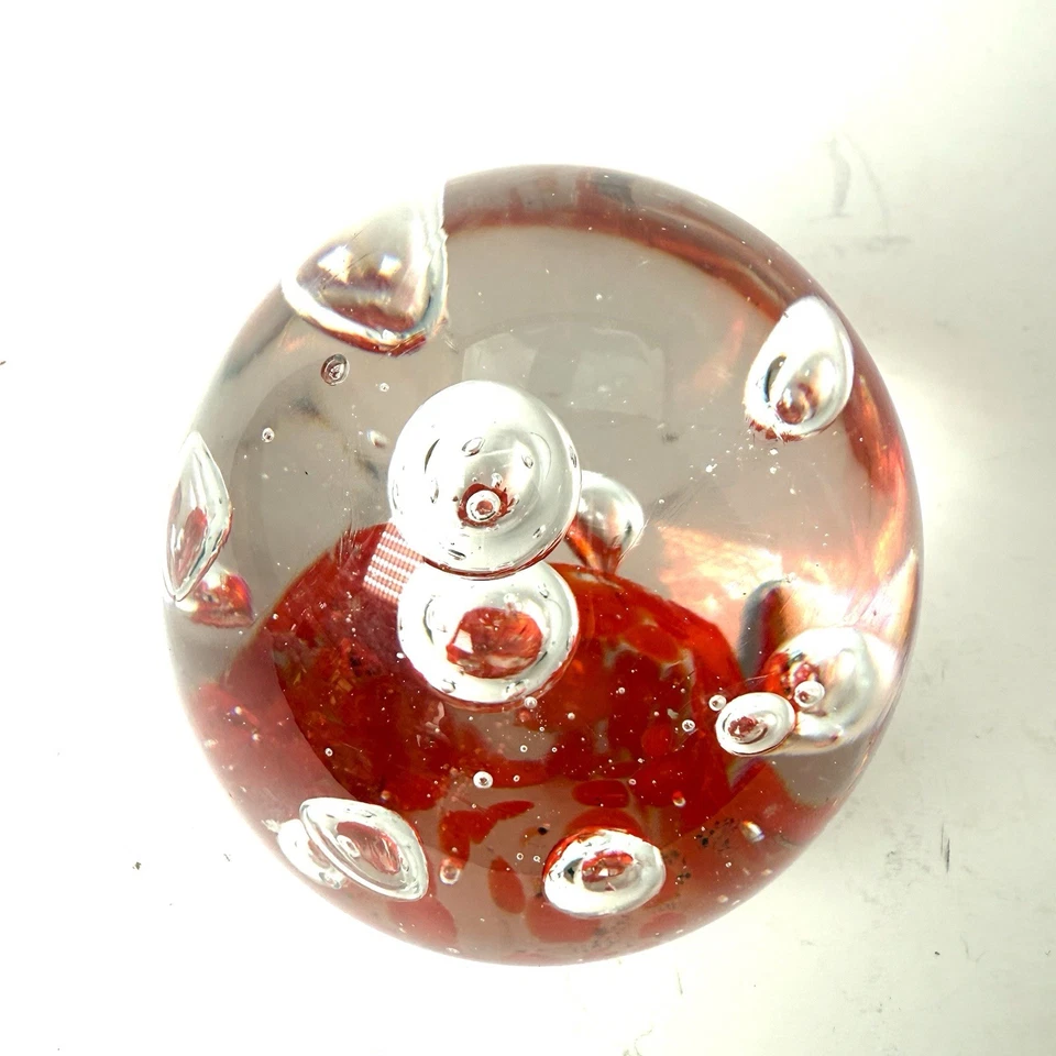 "Pisapapeles MCM Art Glass grandes burbujas controladas ovaladas rojo brillante 3,5"" de alto" Foto 4 de 4