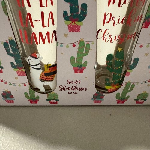 Christmas Shot Glasses Set of 4 Novelty Cactus Llama Holiday Barware New - Picture 5 of 7