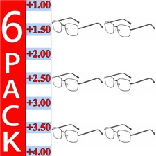 6 PK Mens Spring Hinge Metal Frame Blue Light Blocking Reading Glasses Readers