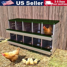 10 Holes Chicken Nesting Boxes Coop Metal Roll Away Chicken Egg Laying Box US