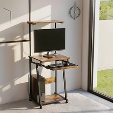 Compact Computer Desk Rolling Study Table with Shelf Keyboard Tray Space Saving