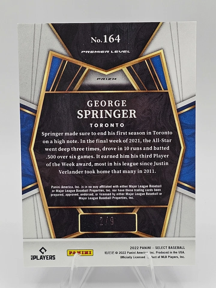 2022 Panini Select George Springer Blue Prism Prizm /9 Toronto Blue Jays - Image 2 of 2