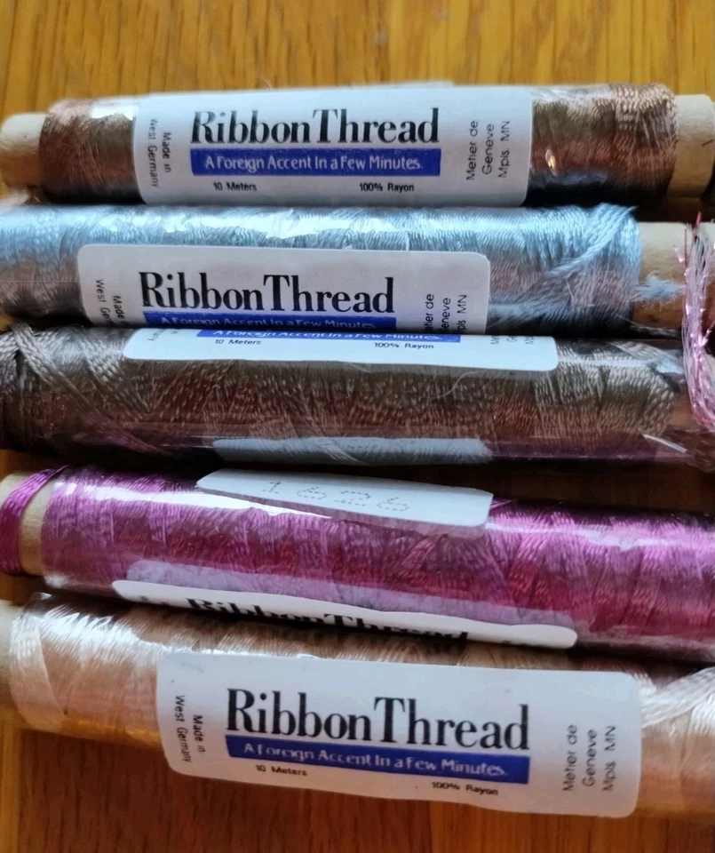 VTG West Germany Rayon Ribbon Thread Lot- Mixed Colors -10 spools-10m--#C - Image 3 of 3