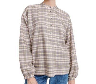 Closed Langarm Stehkragen Bluse grau kariert relaxed fit Größe M NP   159,00
