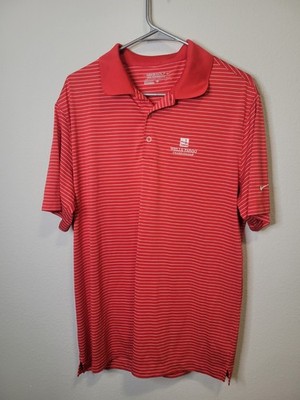 Nike Golf Polo Shirt Mens L Red Striped Wells Fargo Championship Dri Fit