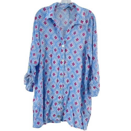 Zara Blue & Red Diamond Print Button-Up Shirt Dress Women’s Size Large NWT