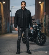 Frank Q Denim Bomber Jacket Denim Size XL aka Frank and Oak Full Zip Knit Collar