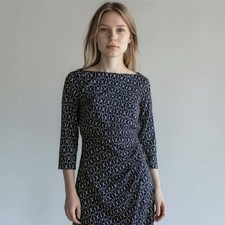 Lauren Ralph Lauren Equestrian Links Ruched Knee Length Dress Womens 4 Navy Gold