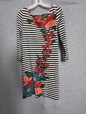 Tory Burch Dress Womens S Multicolor Stripe Floral Boat Neck 3/4 Sleeve Shift