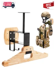 Tactical Gear Wall Mount, Wooden Motorcycle Helmet Holder Stand, Heavy Duty Helm