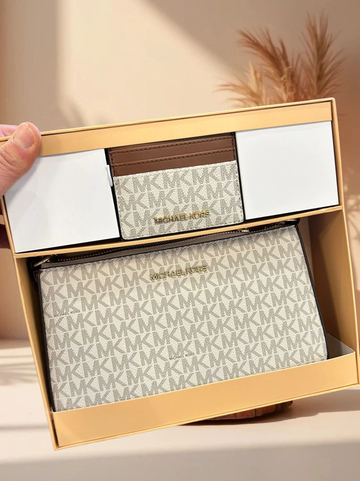 Michael Kors Mediano Vainilla MK Signature Bolso Bolsa y Estuche para Tarjetas Caja de Regalo Set Foto 2 de 4