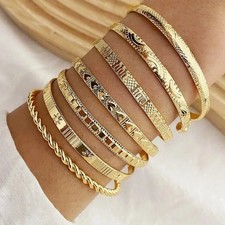 Boho Womens Silver or Gold 7 Bangle Bracelet Set Fashion Jewellery UK