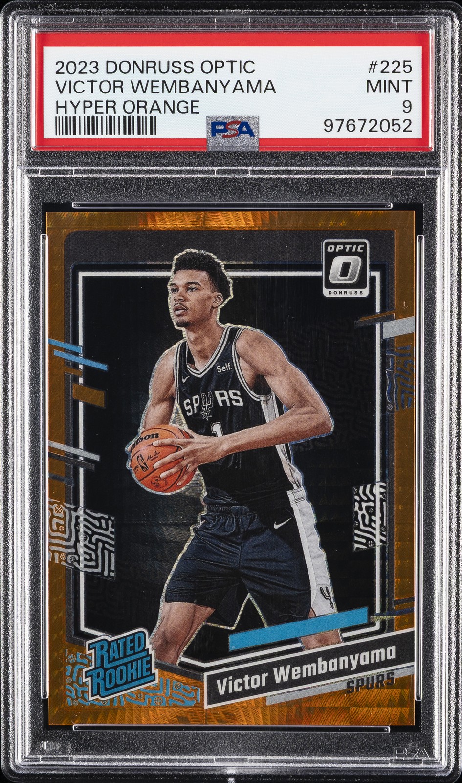 2023 PANINI DONRUSS OPTIC HYPER ORANGE #225 VICTOR WEMBANYAMA 82/99 PSA 9