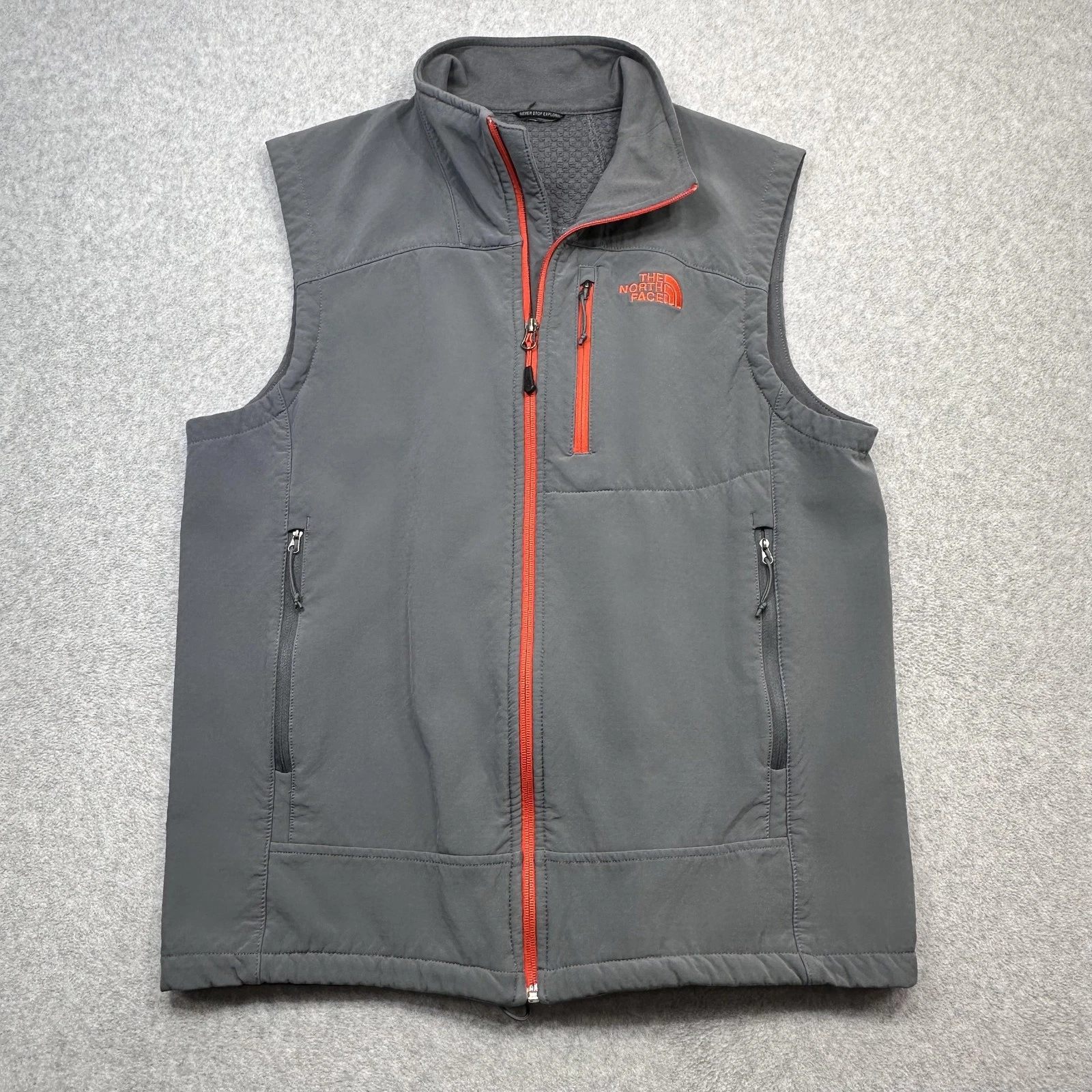 The North Face Vest Mens M Gray Softshell Full Zip Fleece Lined Outdoor Hiking