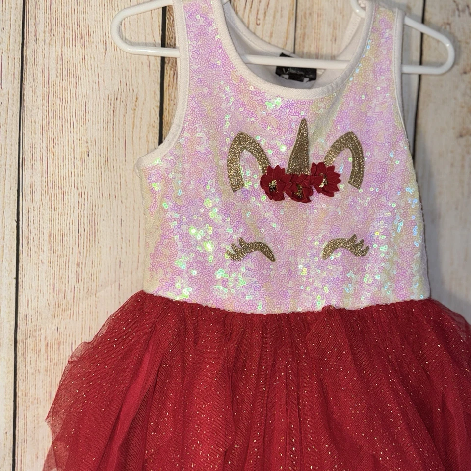 Vestido Unicornio Rosa y Violeta Niñas Pequeñas Lentejuelas Con Brillo Volantes Malla Falda 5 Foto 3 de 4