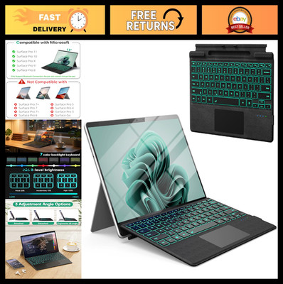 Wireless Bluetooth Keyboard for Surface Pro 11/10/9/8/X - 7 Color Backlit, Slim,