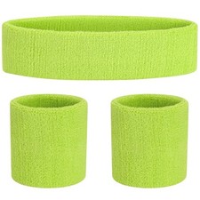 Sweatbands Headband and Wrist Set, Cotton Sweat Band for Athletic Light Green