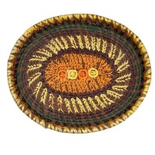 VTG Hand Woven Pine Needle Basket Oval Tray Boho Earth Tone Decor 10.5 Inch