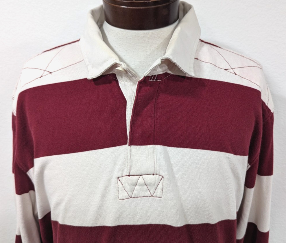 Vtg EDDIE BAUER Polo Shirt XXL Red White Stripe RUGBY Heavyweight Y2k Read * image 4