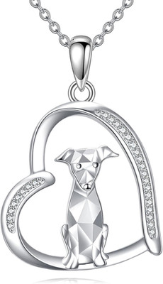 Greyhound Dog Necklace 925 Sterling Silver Origami Heart Pendant Gifts for Women