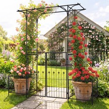 Garden Arbor with Gate and Planter Boxes 206cm Heavy Duty Metal Arch