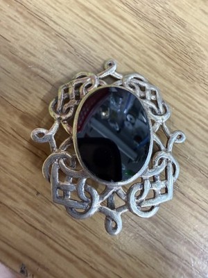 Brooch Celtic knot Onyx Jet  Silver .925 Vintage